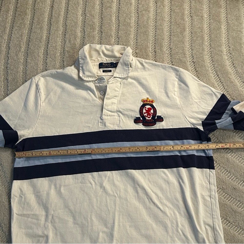 Polo Ralph Lauren Crest Embroidered Striped Cotton Jersey Rugby Shirt - L - Picture 11 of 12